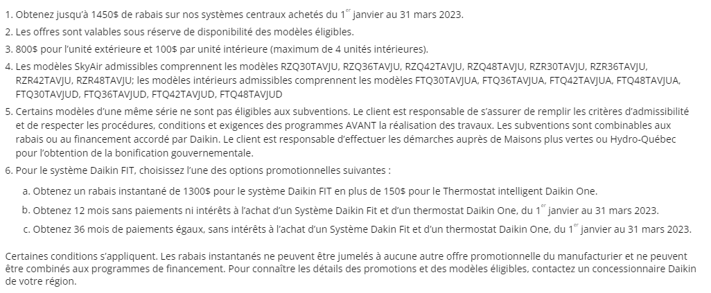 Promotions Daikin